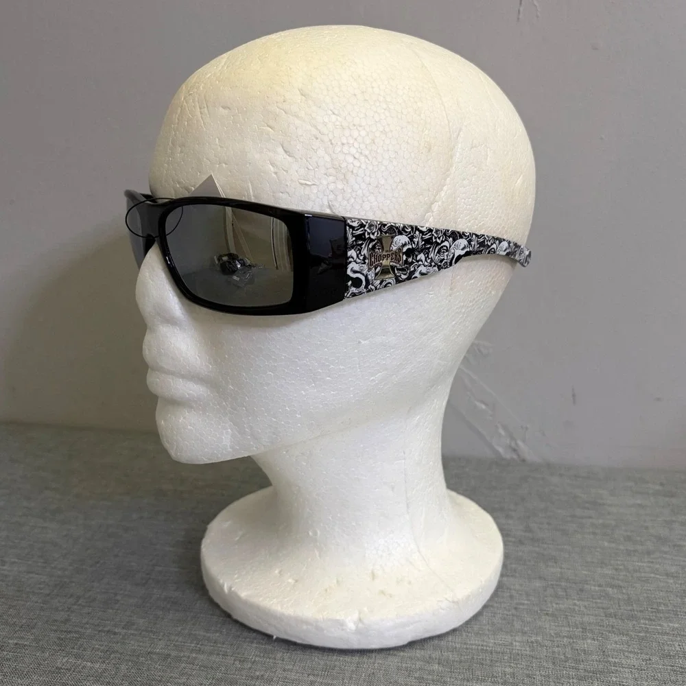 Choppers Sunglasses Mens OS Black Silver 6775-SLV Skull Graphic Wrap Biker Y2K